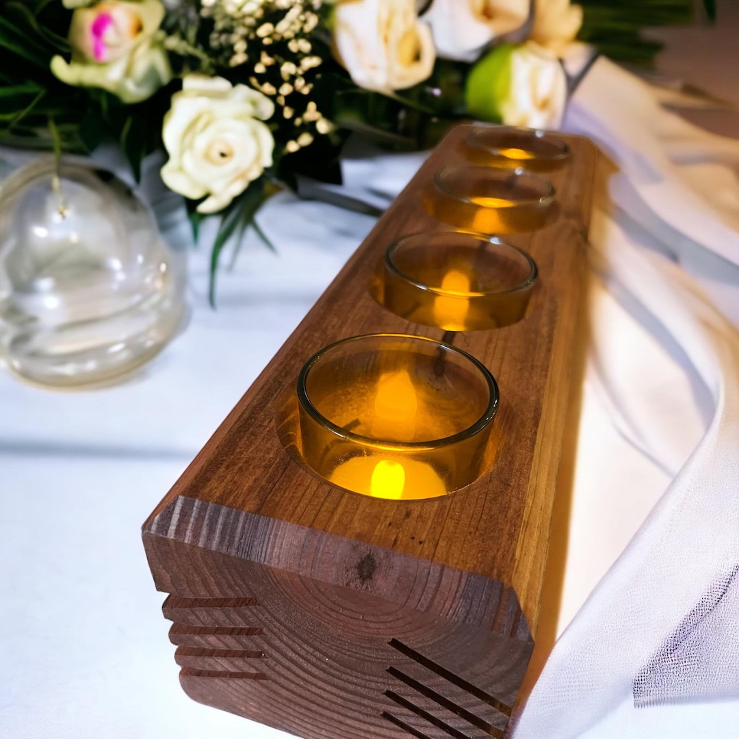 Rustic Modern Wooden Votive Holder, Chunky Wooden Candle Holder