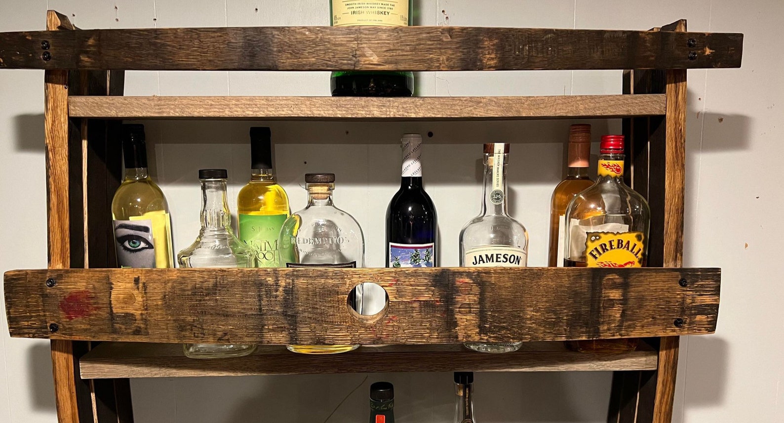 Whiskey Stave Shelf, Whiskey Barrel Liquor Display Shelf, , Bar Shelf, Whiskey Rack, Bourbon