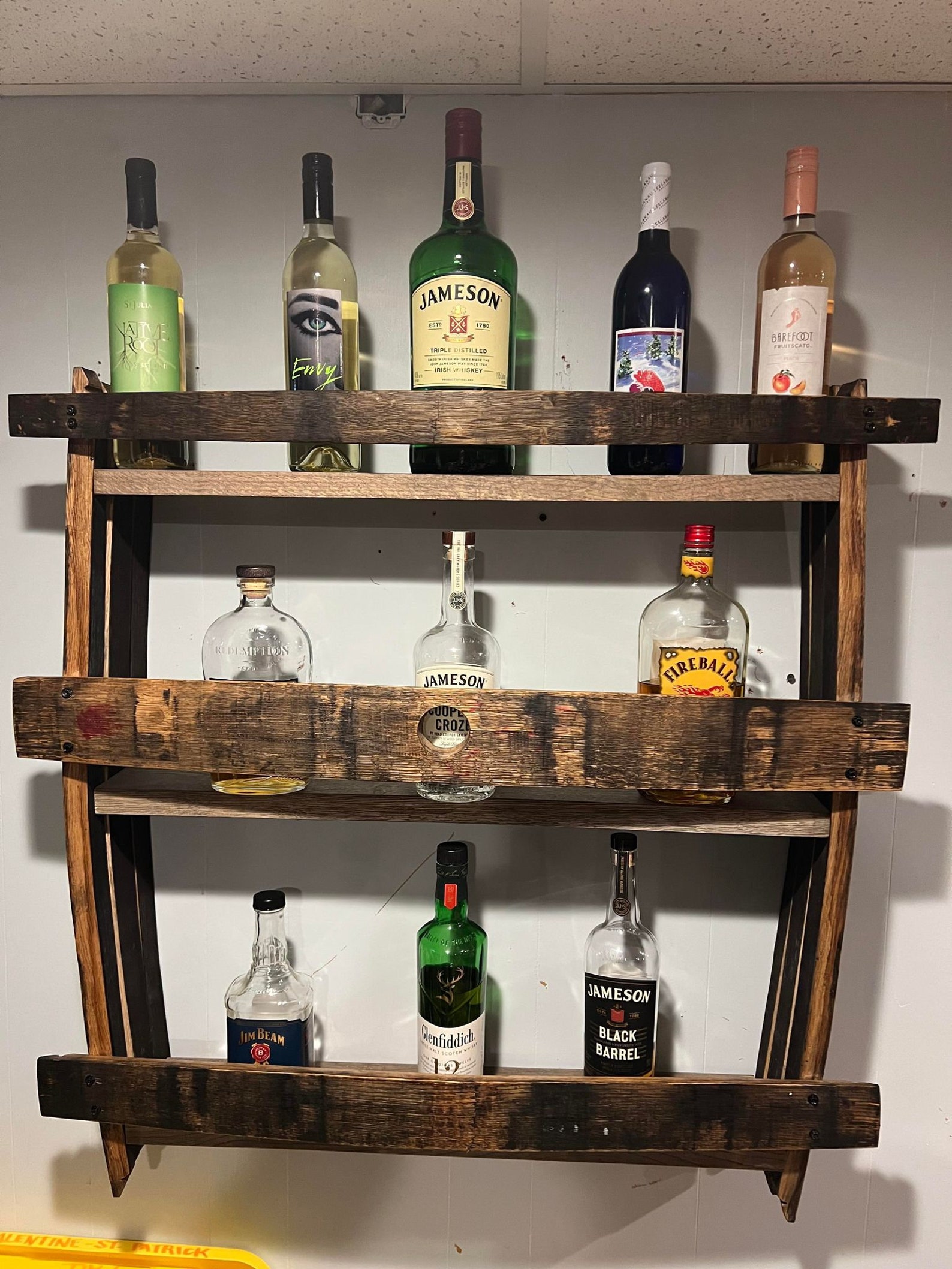 Whiskey Stave Shelf, Whiskey Barrel Liquor Display Shelf, , Bar Shelf, Whiskey Rack, Bourbon