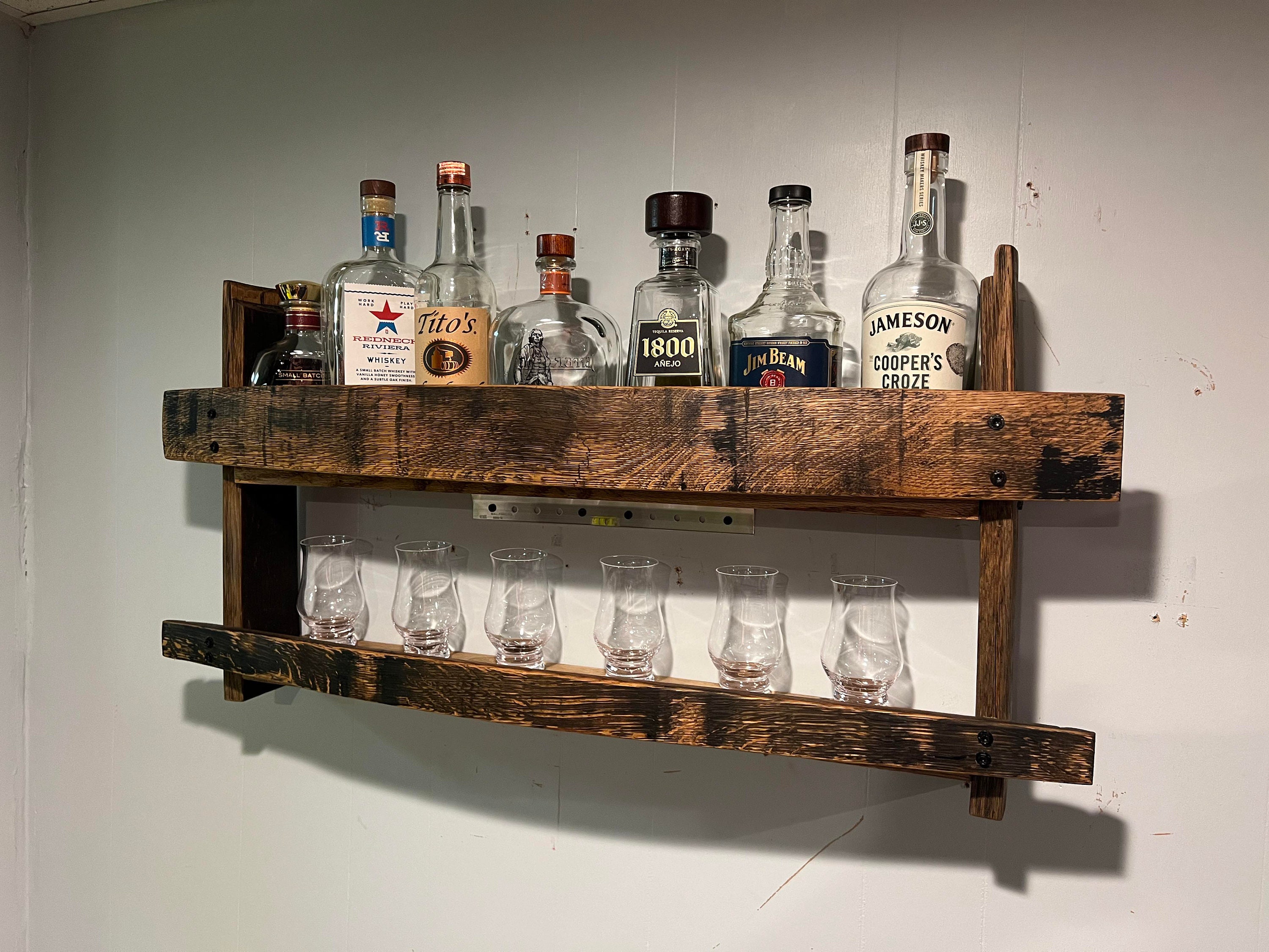 Barrel Stave Shelf, Whiskey Barrel Shelf, Rustic Wall Display, Bourbon