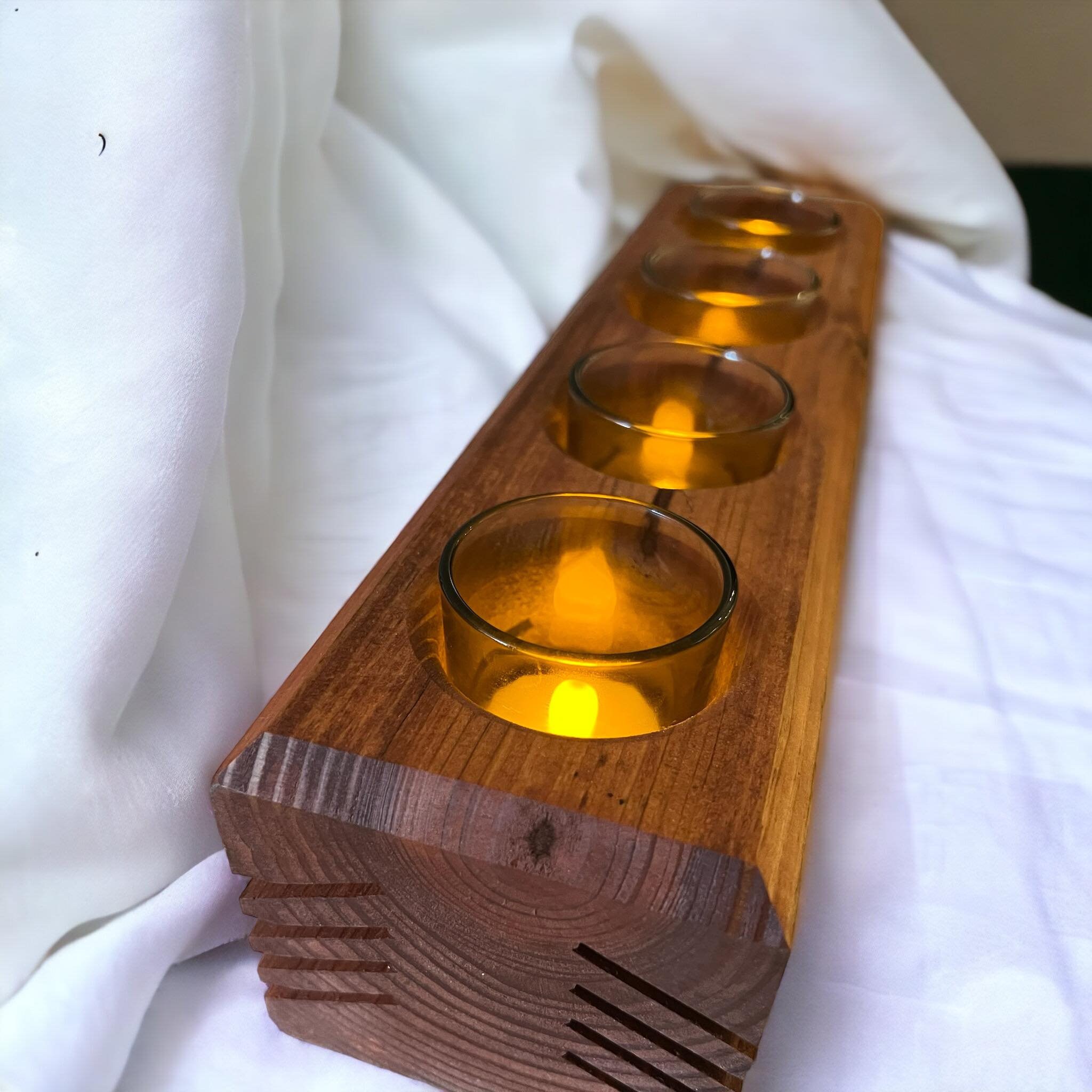 Rustic Modern Wooden Votive Holder, Chunky Wooden Candle Holder
