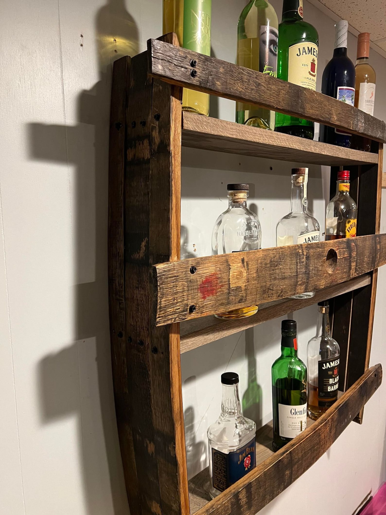Whiskey Stave Shelf, Whiskey Barrel Liquor Display Shelf, , Bar Shelf, Whiskey Rack, Bourbon