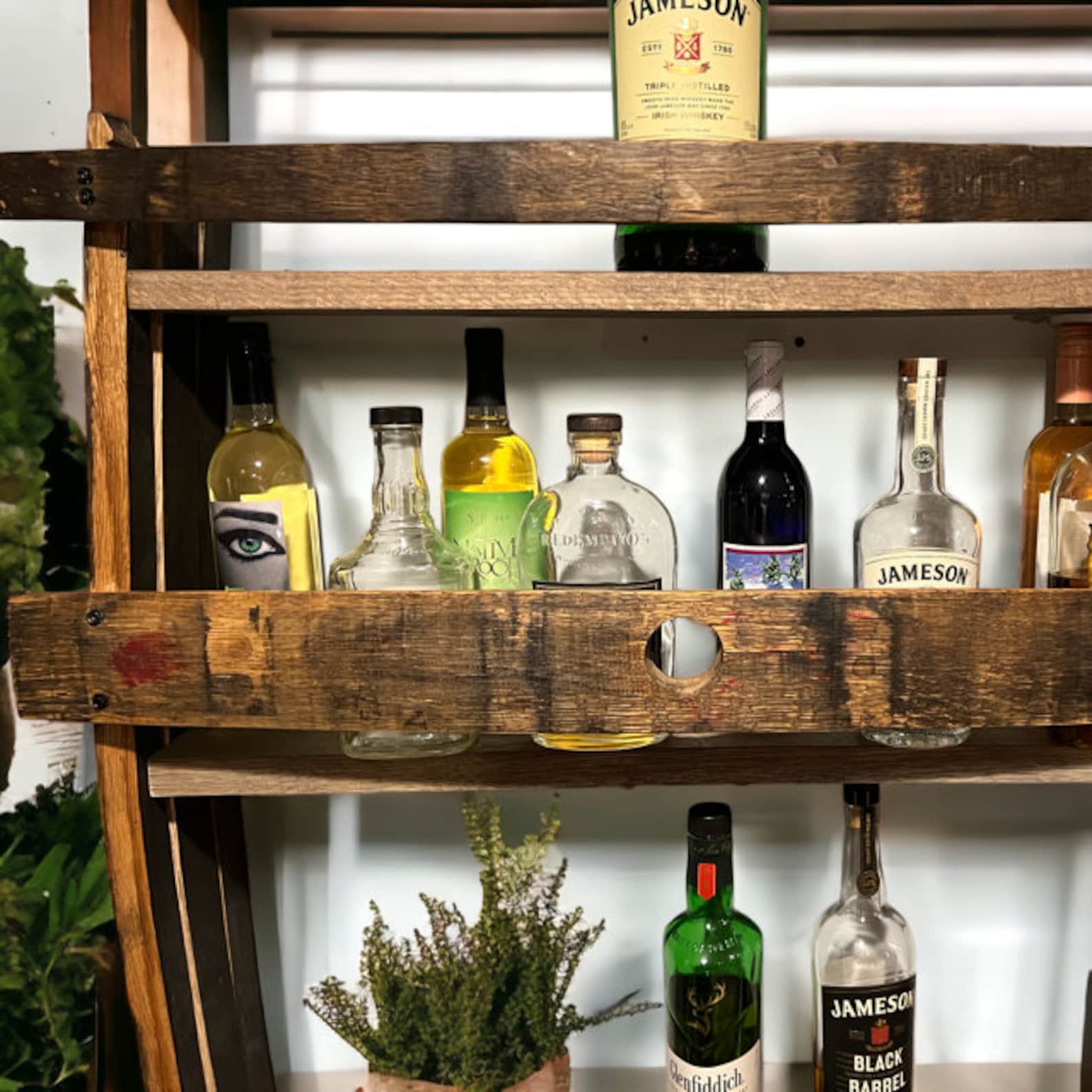 Whiskey Stave Shelf, Whiskey Barrel Liquor Display Shelf, , Bar Shelf, Whiskey Rack, Bourbon