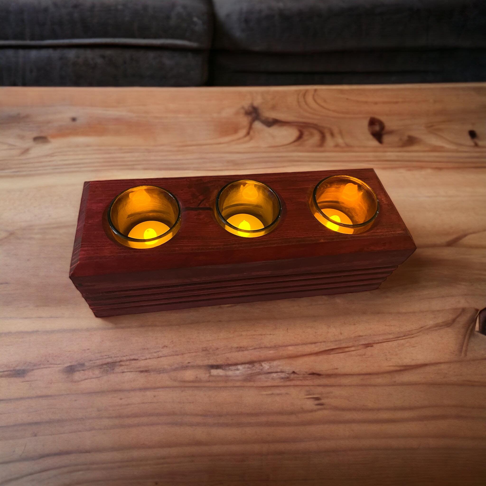 Rustic Modern Wooden Votive Holder, Chunky Wooden Candle Holder