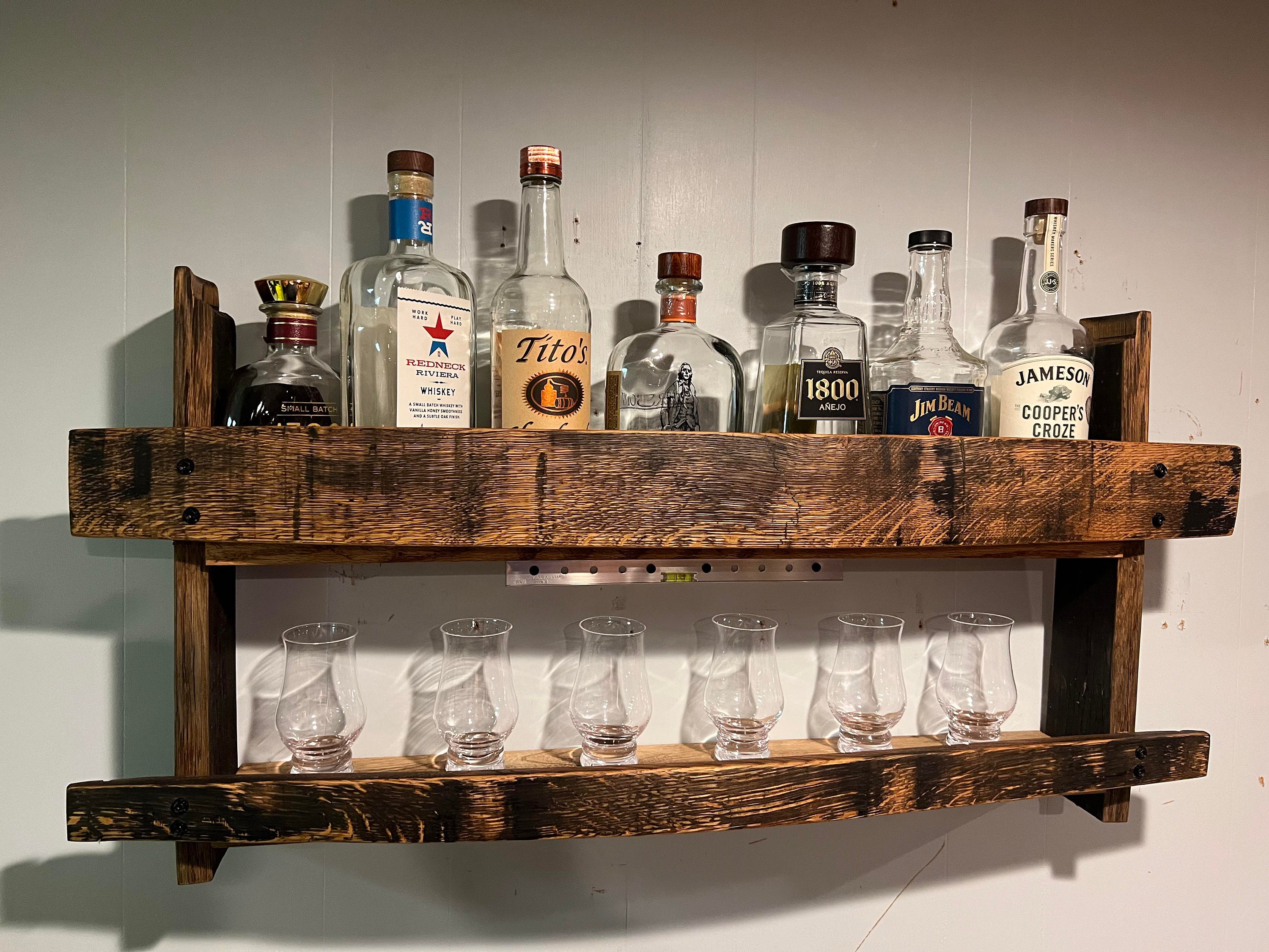 Bar Shelves/bourbon Barrel Liquor Cabinet/work From Home/bar Cart  Decor/wall Display Cabinet/rustic Wall Shelf/unique Bourbon Gifts for Men 