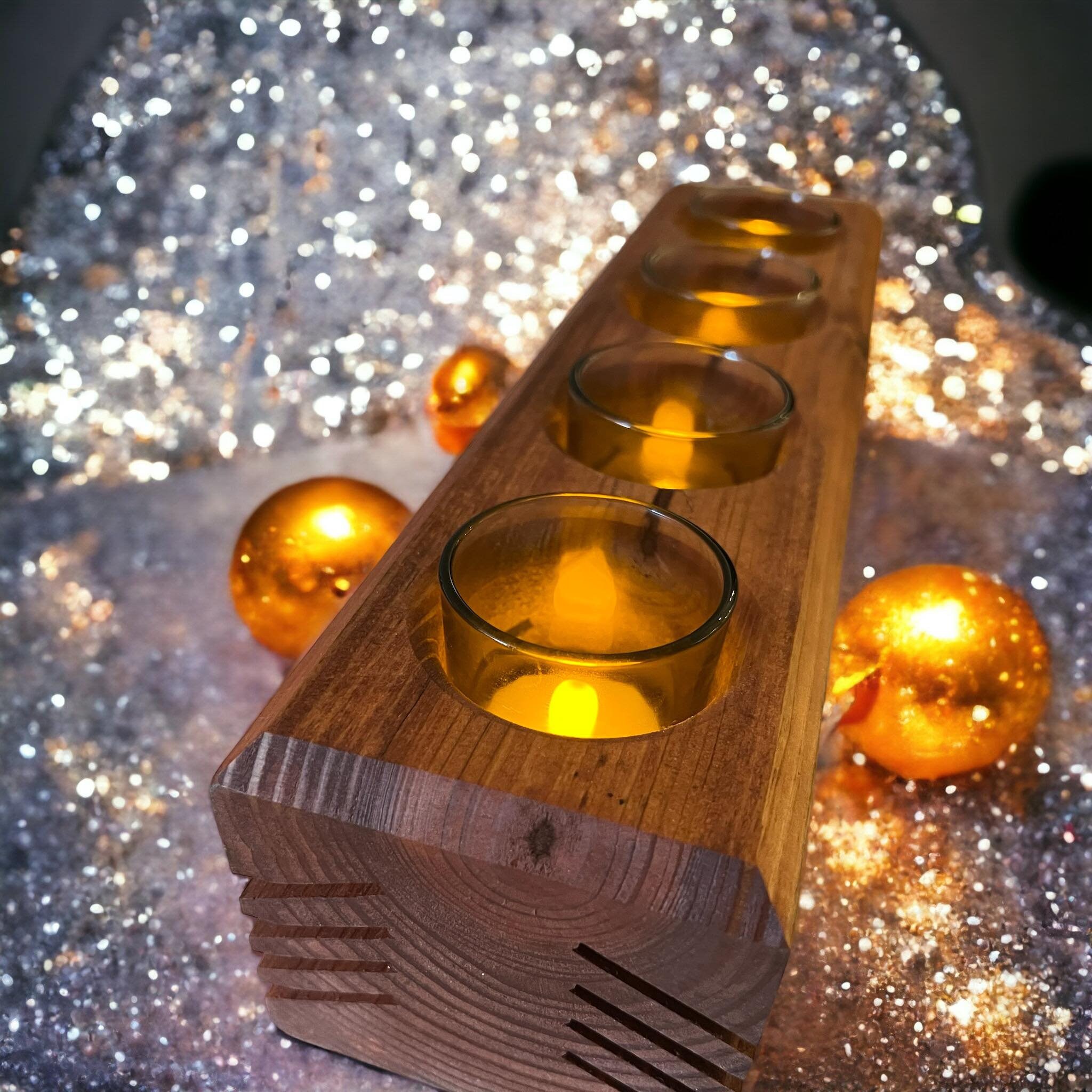 Rustic Modern Wooden Votive Holder, Chunky Wooden Candle Holder