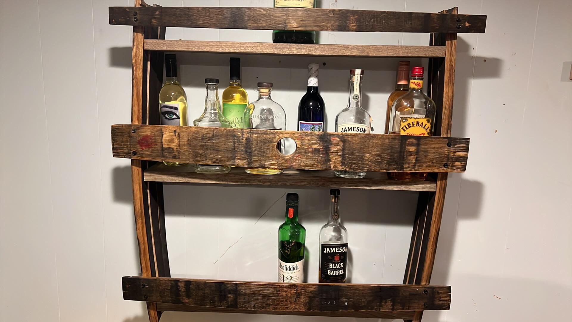 Whiskey Stave Shelf, Whiskey Barrel Liquor Display Shelf, , Bar Shelf