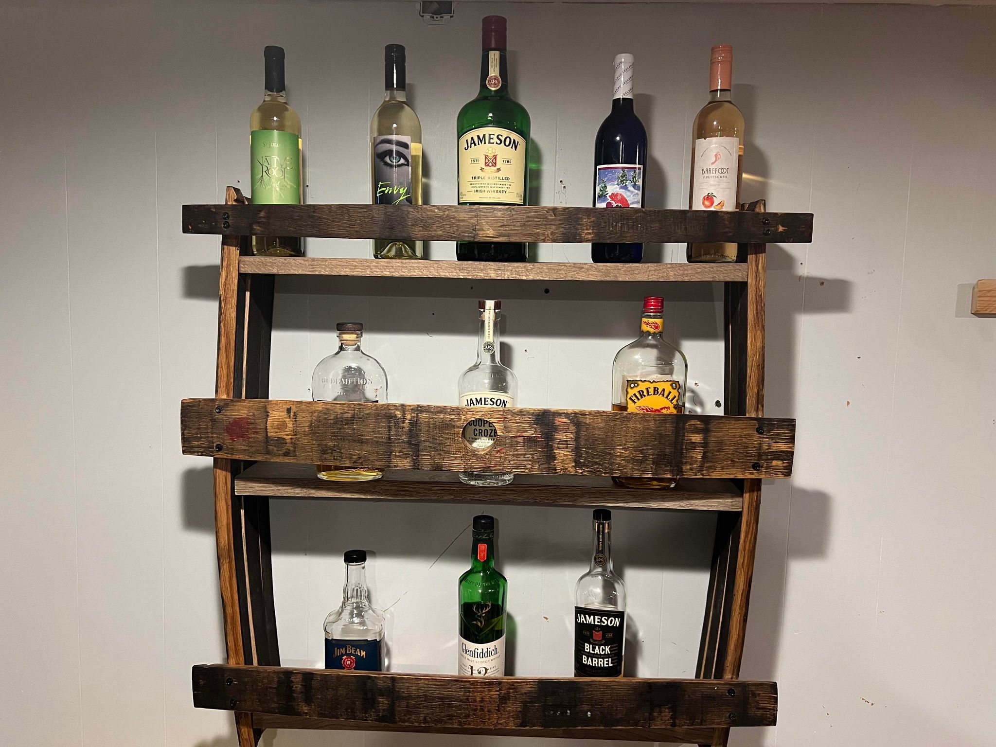 Whiskey Stave Shelf, Whiskey Barrel Liquor Display Shelf, , Bar Shelf
