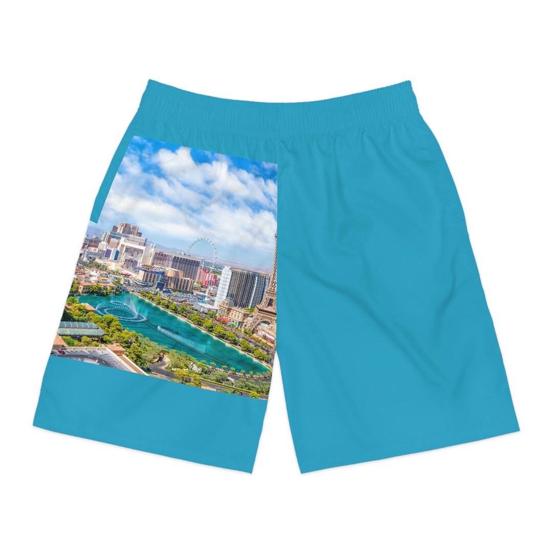 Men's Jogger Shorts Las Vegas City Design Turquoise and Etsy