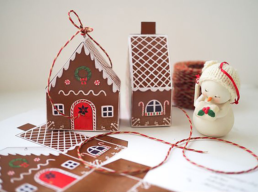 Gingerbread House Favor Box Template Christmas Party Decoration (PDF