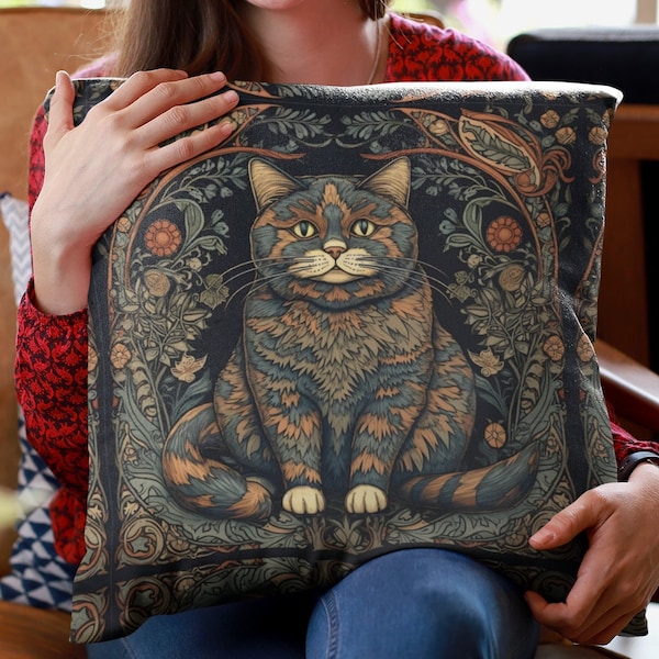 William Morris inspired Cat pillow cases Accent Pillow Throw Pillow cover 20x20 Cat stuff Couch cushions Crazy cat lady cat gift for mom