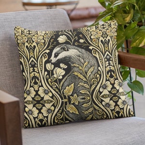 Cottage core Badger pillow case Enchanted forest William Morris inspired decor 20x20 pillow cover Throw pillow covers 20x20 Aesthetic pillow