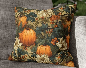 William Morris inspired pumpkin throw pillow cover 20x20 / Autumn aesthetic pillow case for living room couch / Nature lover sofa cushions