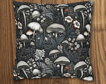 Dark cottagecore Book nook mushroom pillow covers 20x20 / Forestcore cushion cases present  / William Morris inspired throw pillow for bed