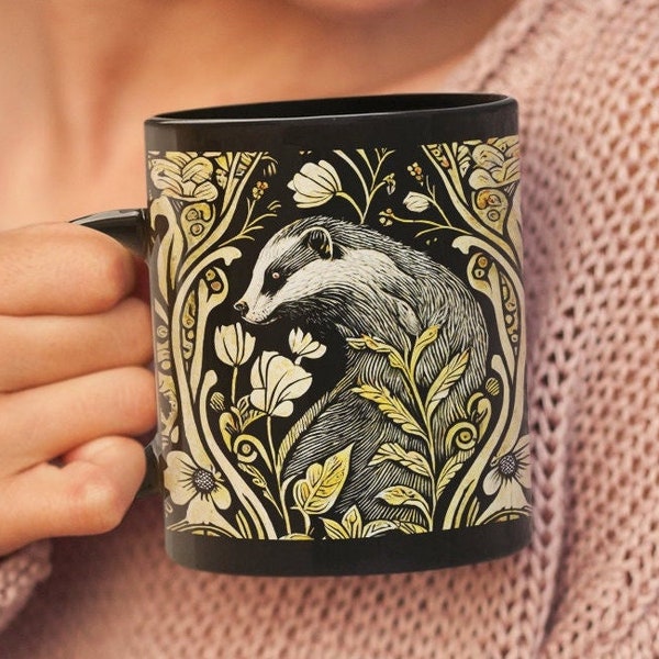 William Morris a inspiré la tasse de café de blaireau noir de 15 oz / Dark Cottagecore Cute best-seller tasses / Forestcore drinkware cadeaux pour petite amie