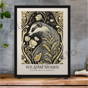 Badger wall art William Morris Inspired aesthetic poster Vintage bathroom decor Gallery wall art Art Nouveau nerd gift Victorian art