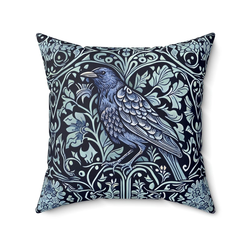 Forestcore Raven art pillow case Edgar Allan Poe William Morris inspired 20x20 pillow cover Decorative pillow Enchanted forest Crow gifts image 10