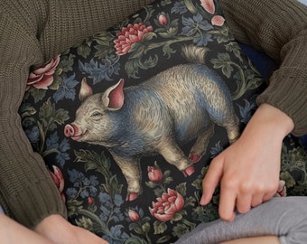 William Morris inspired Pig thow pillow covers 20x20 Book nook Farm animal decor pillow cases Accent pillow gift for grandma Sofa cushion