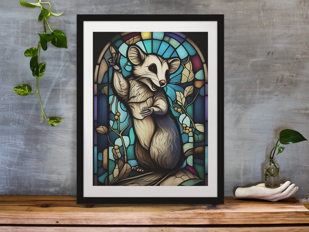 Possum Print Stained Glass Art Bathroom Decor Colorful Print Etsy