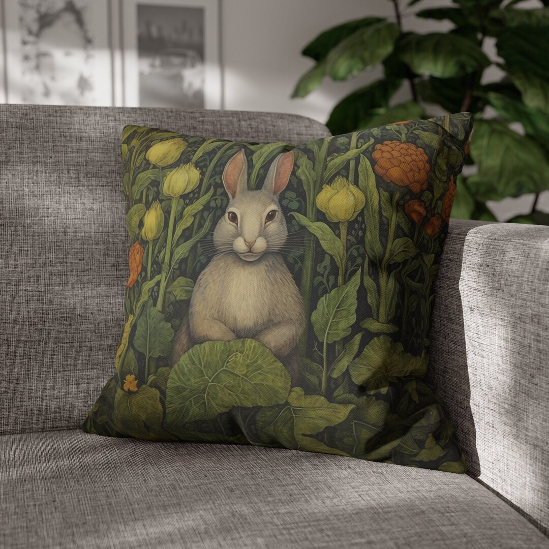 William Morris Inspired Rabbit Pillow Covers 20x20 Book Nook
