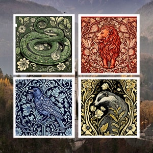 Enchanted forest Vinyl stickers William Morris inspired gift for nerd Laptop sticker set Fantasy present Computer stickers Lion badger raven