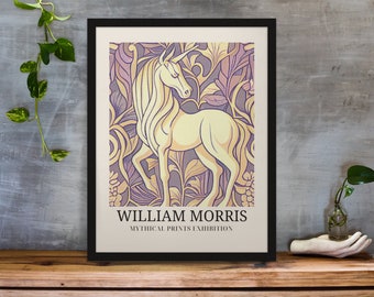 Enchanted forest Unicorn poster print William Morris Inspired unicorn gifts Fairy tale gift above the bed art Wall hanging exhibition poster