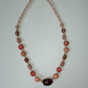 16.5 in hemp necklace with wooden beads and glass pendant