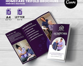 Modern Homecare Trifold Brochure | Canva Editable Template | A4 & Letter Size | Printable Senior Care Marketing | Instant Download