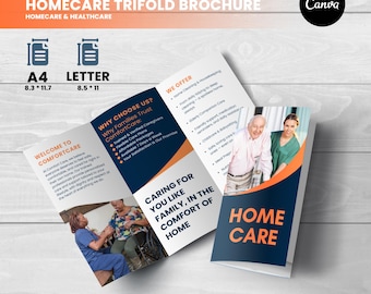 Modern Home Care Brochure Template | Editable Canva Trifold Design | Senior & Companion Care Brochure for Healthcare Providers