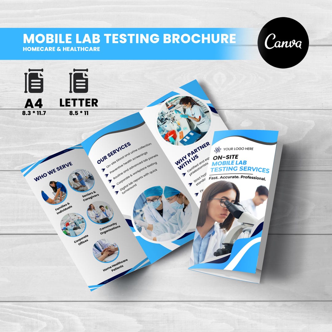Mobile Lab Testing Trifold Brochure Template | Editable Canva Medical ...
