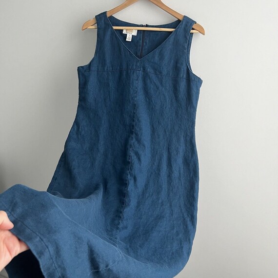 Talbots Linen Midi Dress 12 Petite Blue Sleeveles… - image 2