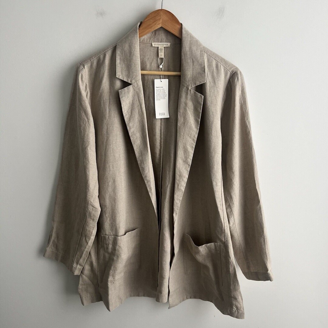 EILEEN FISHER Womens Beige Pocketed Oversized Blazer Jacket main image 0