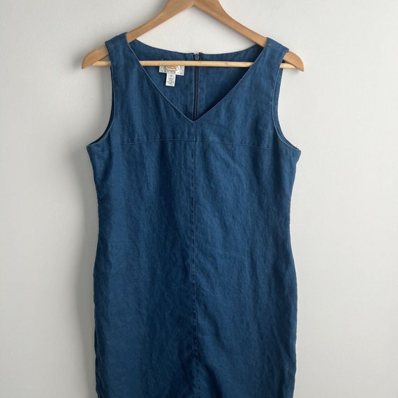 Talbots Linen Midi Dress 12 Petite Blue Sleeveles… - image 8