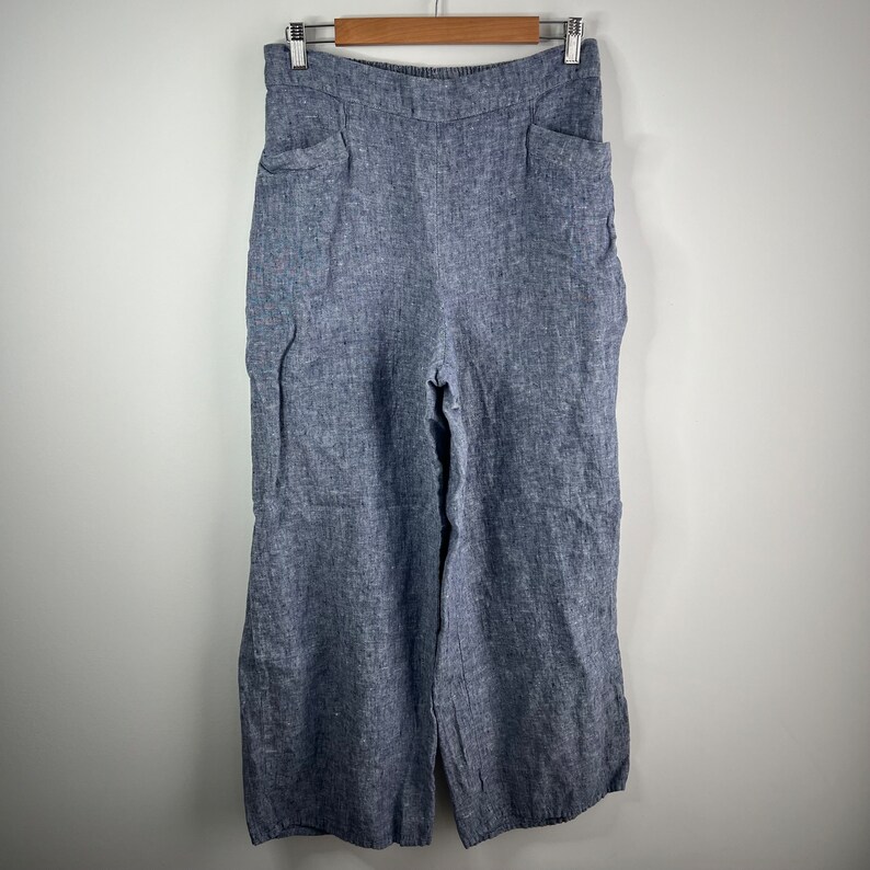Flax Linen Pants Medium Wide Leg Chambray Blue Full Length Pull On flax-linen-pants-medium-wide-leg-chambray-blue-full-length-pull-on