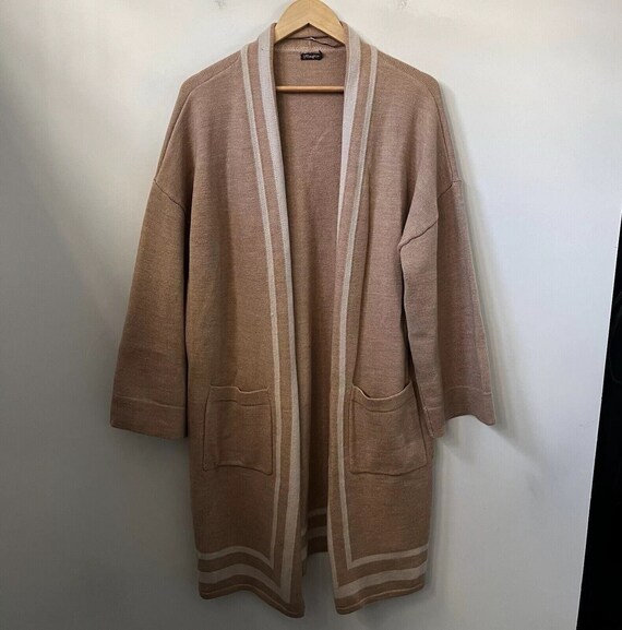 J Mclaughlin Merino Wool Cardigan Sweater Size XL Beige Long Duster Open Front Etsy