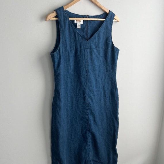 Talbots Linen Midi Dress 12 Petite Blue Sleeveles… - image 7