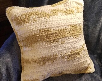 Squishy Cozy Soft Crochet Pillow, 18" x 18", Wispy Whites, Homemade