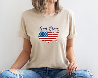 God Bless the USA Flag States Shirt, 4th of July Tshirt, USA Tee, USA Comfort Colors Shirt, Flag Tee