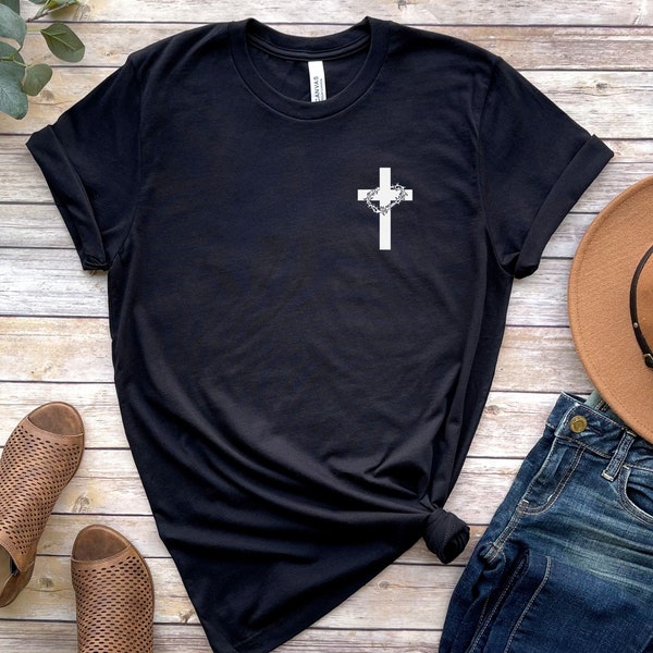 Cross with Crown of Thorns Black Shirt, Jesus Shirt, Christian T-Shirt, Religious Gift, Bible Verse Shirt, Motivational Shirt, Jesus Tee