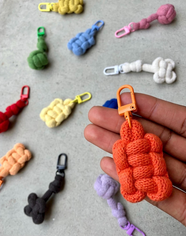 Chunky Knotted Keychain & Bag Charm, Cozy Paracord - Colorful Cotton ...