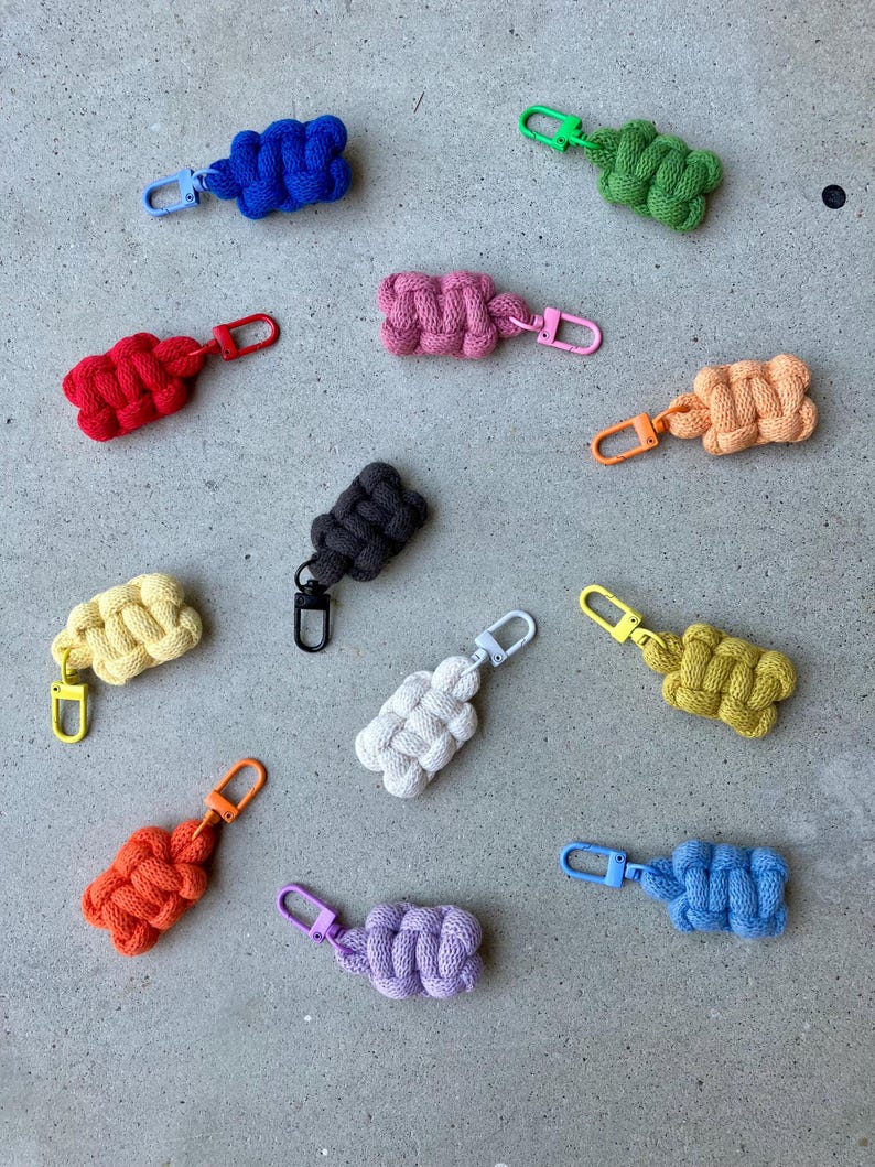 Chunky Knotted Keychain & Bag Charm, Cozy Paracord - Colorful Cotton ...