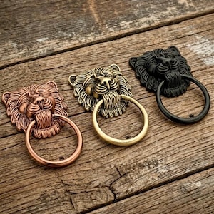Antieke ringgreep met leeuwenkop voor lades, vintage kastknop, decoratief meubelbeslag, deurklopper in leeuwenstijl