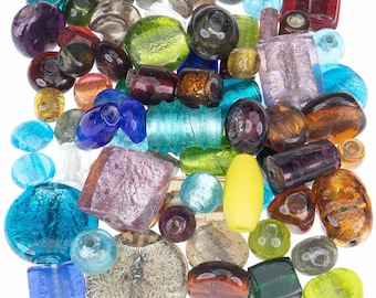 Assorted Glass Beads Huge Veriety Lot Mix Lampwork Handmade Murano Silver Foil Fancy Beads