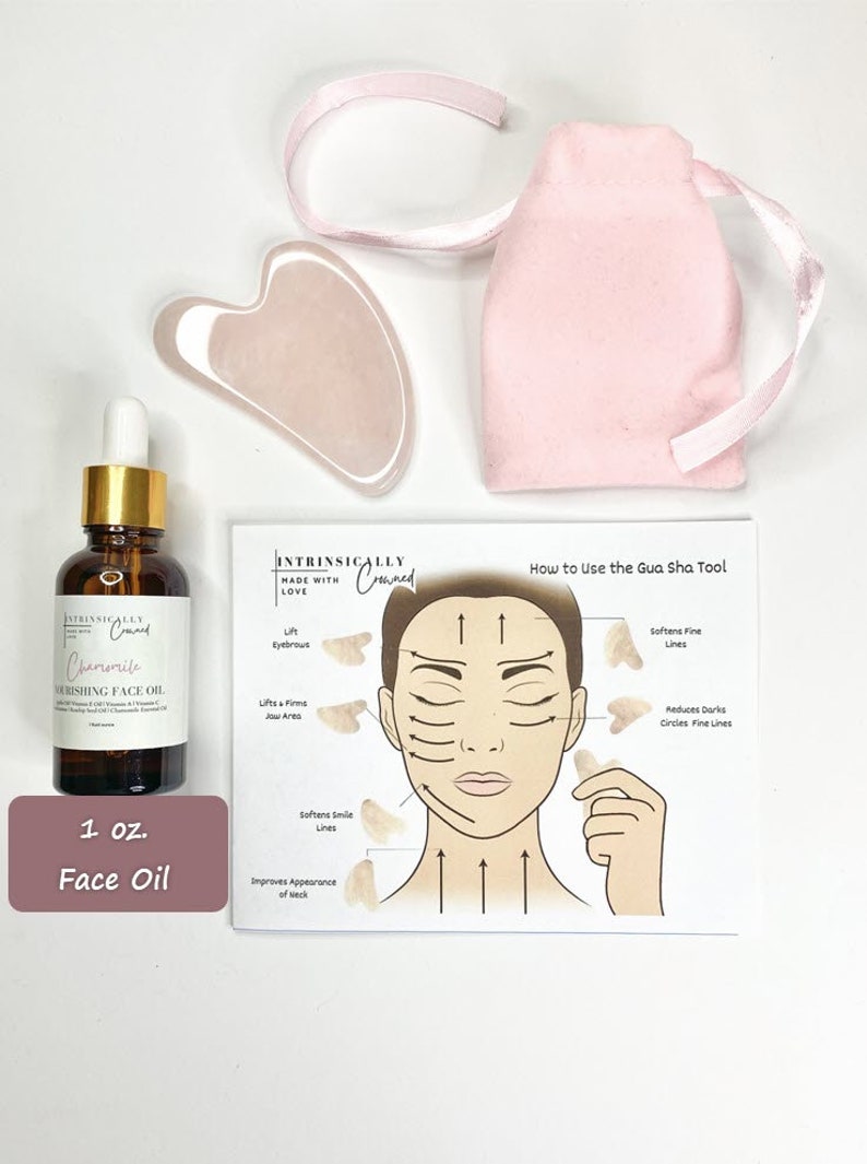 Rose Quartz Gua Sha Facial Tool Skin Natural Face Oil for Sensitive Dry