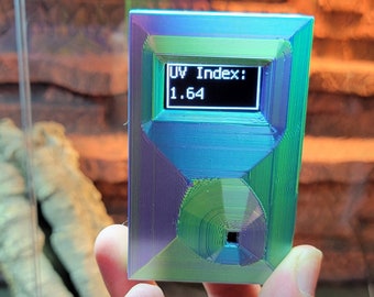 Medidor UVB para reptiles impreso en 3D, sensor UV real, pantalla OLED, recargable mediante USB-C.