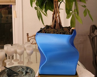 Maceta con diseño de onda cuadrada, impresa en 3D con drenaje, maceta geométrica moderna para plantas de interior, Hexware.