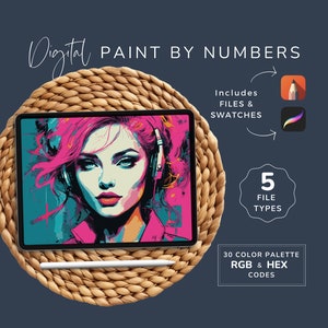 Paint by Numbers Pop Art, PBN Kit Adult Woman, Neon DIY Craft Painting, Bright Female Art, 30 Colors, 5 File Types, Instant Download WP52
