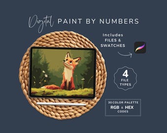 Paint by Numbers Fox, Woodland Coloring Pages, Forest Friends, Adult DIY Art, 30 Color PBN, High Quality, 4 File Types, Instant Download 175