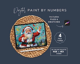 Procreate Paint By Numbers, Santa CBN, Numbered Christmas Coloring Pages, Advanced Adult PBN kit,  30 Color Palette, Instant Download, WP170