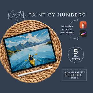 Procreate Paint by Numbers, Ocean Color-by-numbers, Digital DIY Craft Art, Sketchbook, 5 File Types, PDF PNG, Instant Download WP15